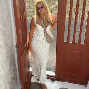 Princess Polly White Maxi Dress with Light Blue Floral Print